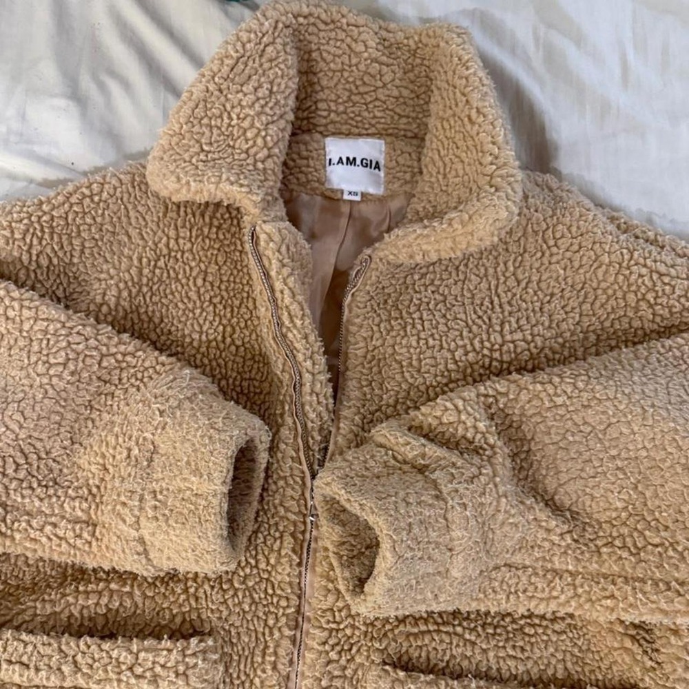 I Am Gia Teddy Sherpa Jacket Beige‎ Faux Shearling Zip Up Coat Size XS Winter